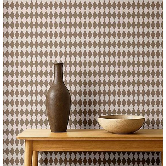 S4Sassy Peel & Stick Vinyl Wallpaper, Urban Chic Diamond Print Contact Paper Waterproof- Beige, 25"x60", Removable Modern Wall Covering for Home Decor in Bedrooms & Living Areas