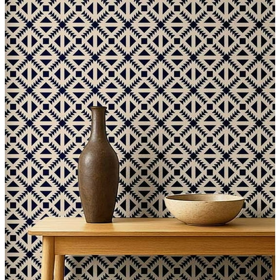 S4Sassy Peel & Stick Vinyl Wallpaper, Urban Chic Tribal Geometric Print Contact Paper Waterproof - Blue, 25"x120", Removable Modern Wall Covering for Home Decor in Bedrooms & Living Areas