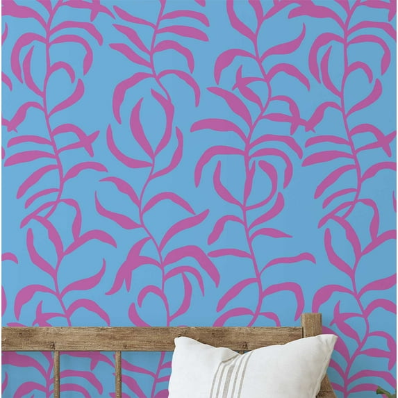 S4Sassy Peel & Stick Vinyl Wallpaper, Watercolor Leaves Pattern Wallpaper Contact Paper Waterproof - Blue, 25"x360", Textured Finish, Removable Walls Covering for Kitchen, Living Room, Bathroom