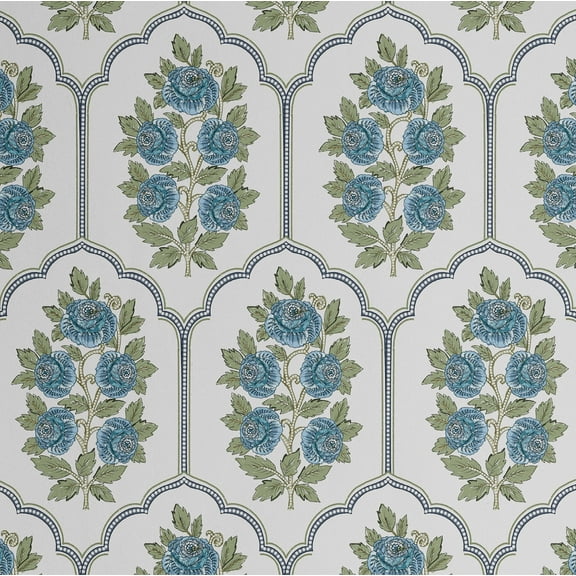 S4Sassy Peel And Stick Wall Covering, Arch Floral Print Removable Wall Wrap - Blue Mural For Vintage Farmhouse Decor, Bathroom, Laundry Room - Self-Adhesive Removable Wallpaper Vinyl (25"X 60")
