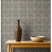 S4Sassy Peel and Stick Wall Covering, Art Deco Floral Fan Removable Vinyl Wallwrap - Modern Wall Mural, Grey Instant Walls Makeover Wallpaper for Bedroom, Bathroom, Laundry Room, Closet -25"x60"