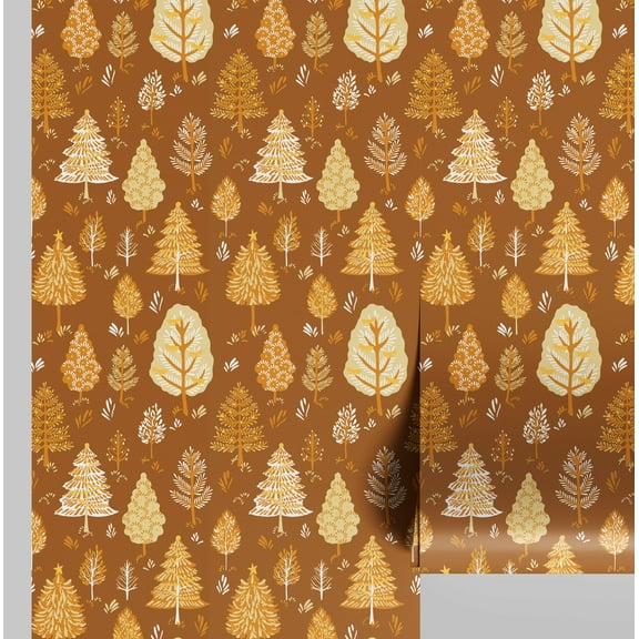S4Sassy Peel and Stick Wall Covering, Autumn Tree Print Removable Wallwrap- Brown Kids Room Walls Mural, Instant Wall Makeover Sticker for Kids Room, Self-Adhesive Removable Wallpaper Vinyl- 25"x120"