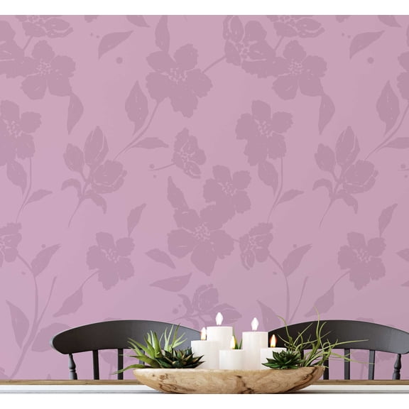 S4Sassy Peel and Stick Wall Covering, Beige Blossom Wallpaper Removable Wallwrap - Pink Instant Wall Mural for Bedroom, Bathroom, Laundry Room, Closet Interior (25"x120" inch)