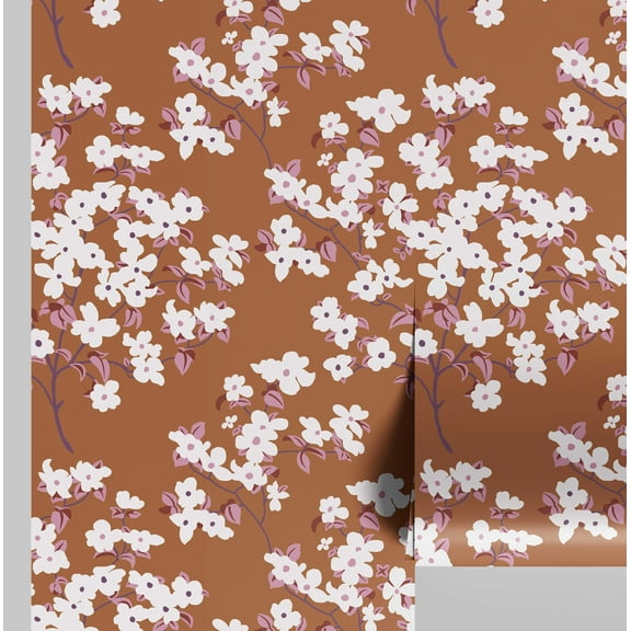 S4Sassy Peel and Stick Wall Covering, Blossom Floral Removable Walls Wrap - Brown Instant Wall Makeover Mural for Bathroom, Laundry Room, Closet Interior - Self-Adhesive Wallpaper Vinyl - 25"x120"