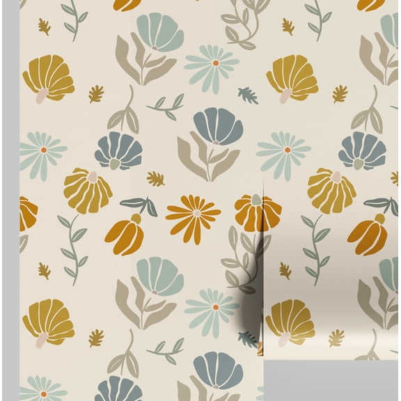 S4Sassy Peel and Stick Wall Covering, Bold Floral Print Removable Wallwrap- Beige Kids Room Walls Mural, Instant Wall Makeover Sticker for Kids Room, Self-Adhesive Removable Wallpaper Vinyl- 25"x60"