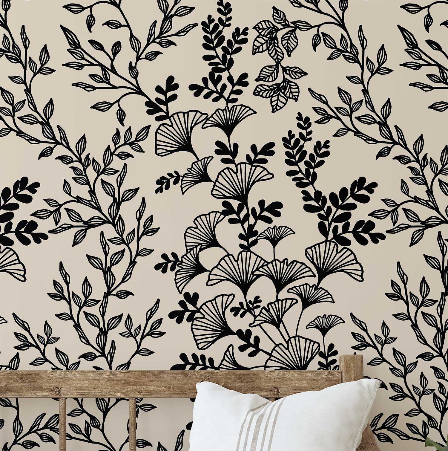 S4Sassy Peel and Stick Wall Covering, Botanical Branch Wallpaper Removable Wallwrap - Black Textured Instant Wall Mural for Bedroom, Bathroom, Laundry Room, Closet Interior (25"x240" inch)