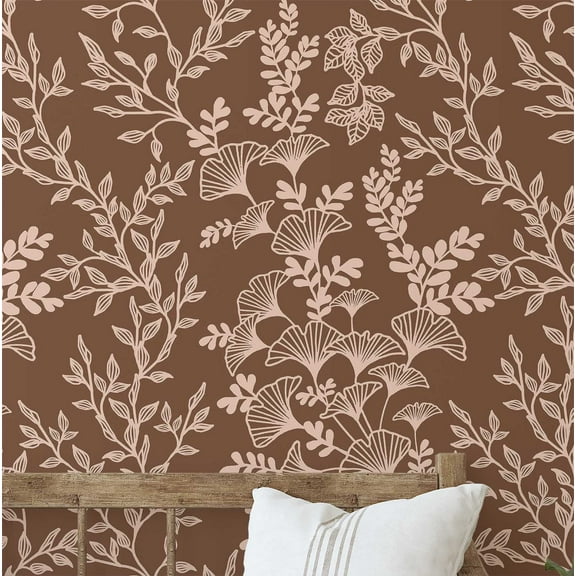 S4Sassy Peel and Stick Wall Covering, Botanical Branch Wallpaper Removable Wallwrap - Brown Instant Wall Mural for Bedroom, Bathroom, Laundry Room, Closet Interior (25"x60" inch)