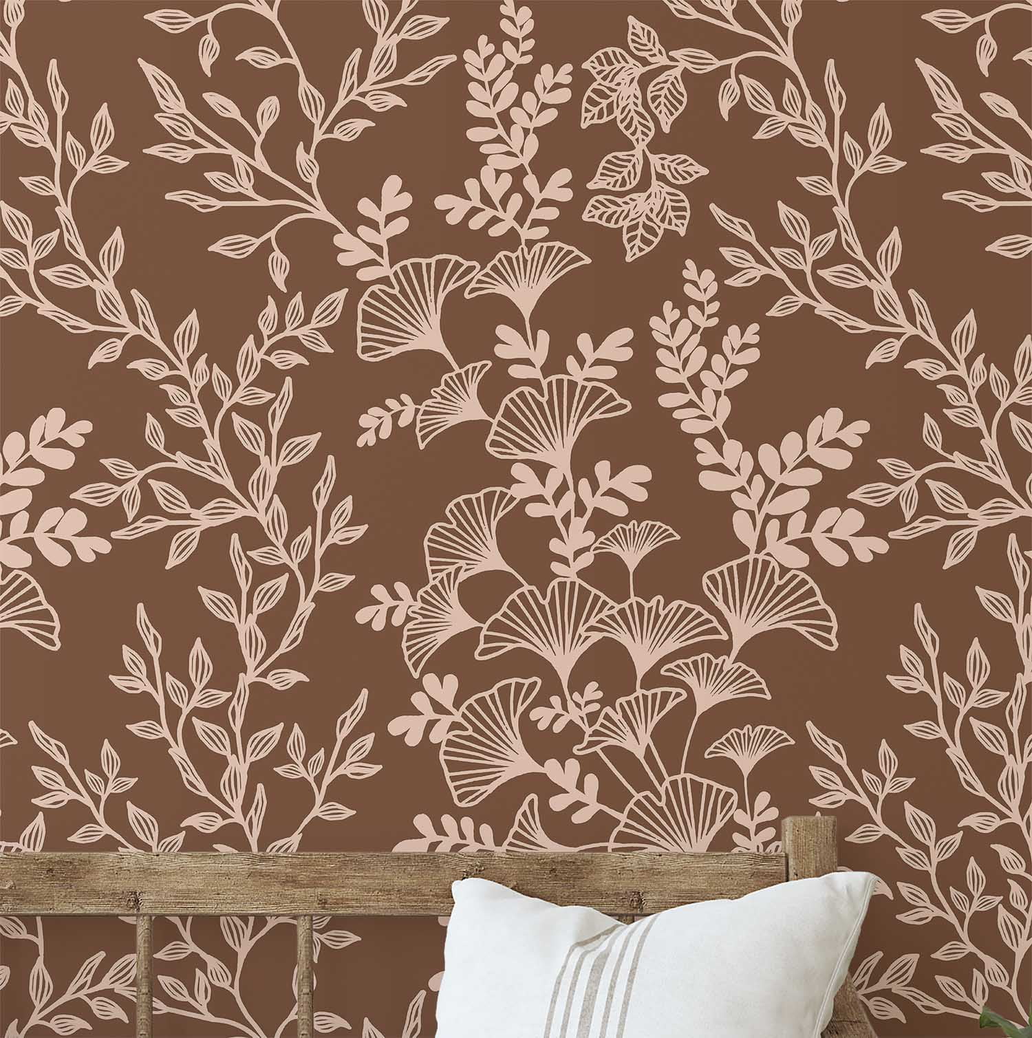 S4Sassy Peel and Stick Wall Covering, Botanical Branch Wallpaper Removable Wallwrap - Brown Textured Instant Wall Mural for Bedroom, Bathroom, Laundry Room, Closet Interior (25"x120" inch)
