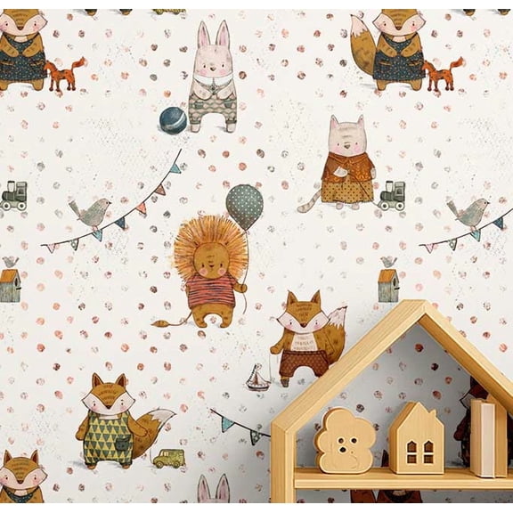 S4Sassy Peel and Stick Wall Covering, Cartoon Animal Print Removable - White Kids Room Walls Mural, Instant Wall Makeover Sticker for Kids Room, Self-Adhesive Removable Wallpaper Vinyl - 25"x60"