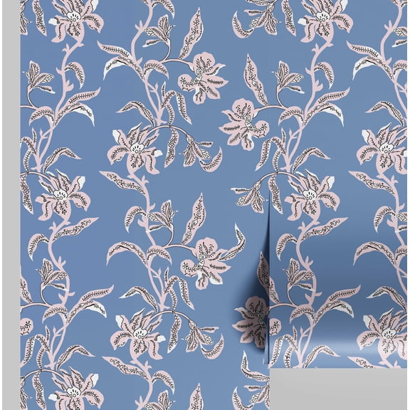 S4Sassy Peel & Stick Wall Covering, Classic Botanical Vine Removable Walls Wrap- Blue Instant Wall Makeover Mural for Bathroom, Laundry Room, Closet Interior- Self-Adhesive Wallpaper Vinyl- 25"x120"