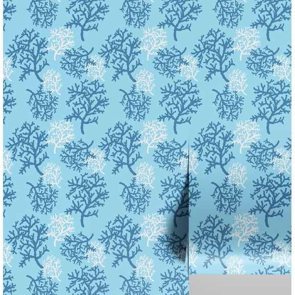 S4Sassy Peel and Stick Wall Covering, Coral Reef Removable Wall Wrap - Blue Instant Walls Makeover Mural for Bathroom, Laundry Room, Closet - Self-Adhesive Wallpaper Vinyl -25"x360"