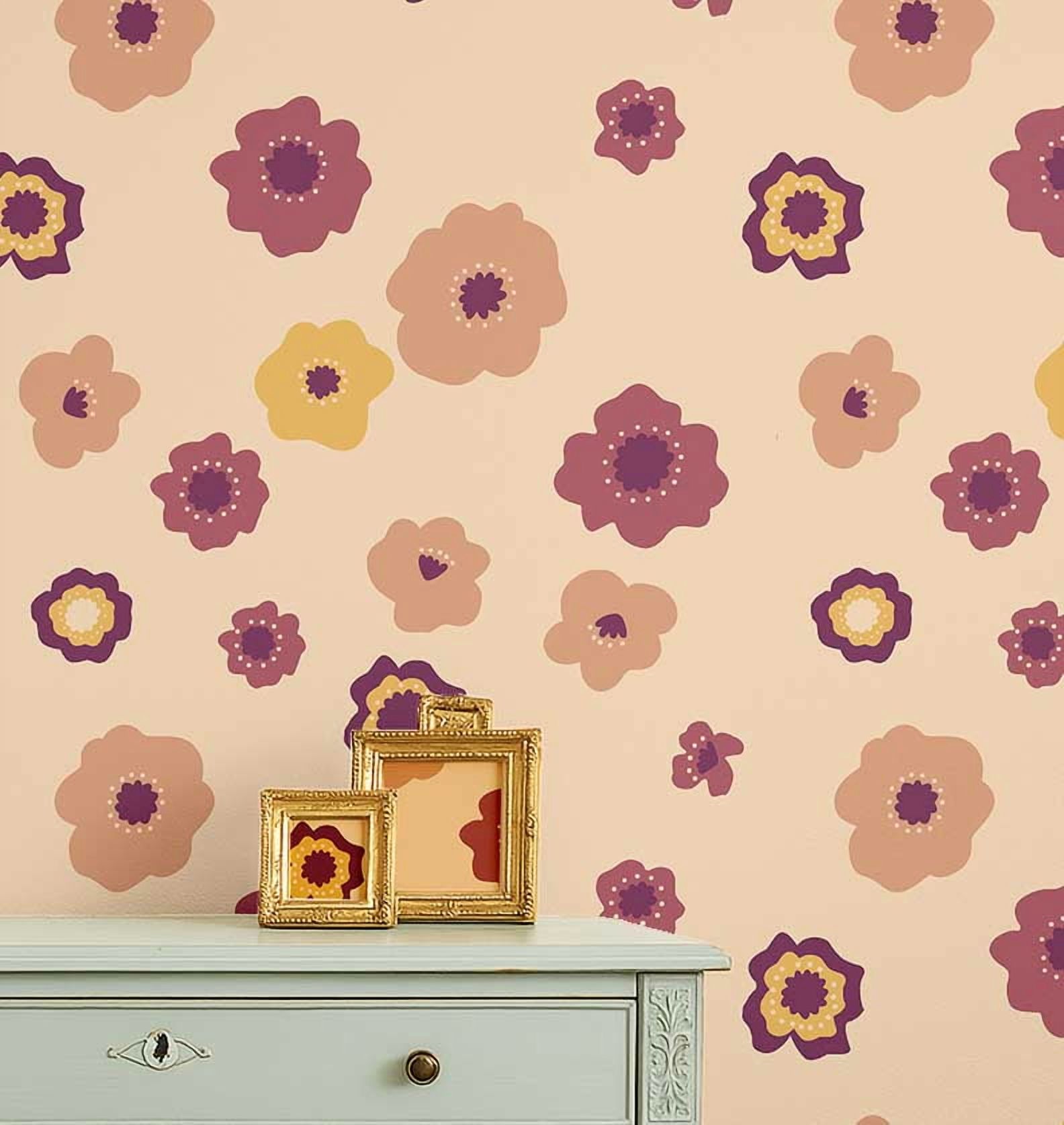 S4Sassy Peel and Stick Wall Covering, Floral Burst Removable Wallwrap - Beige Kids Room Wall Mural, Instant Walls Makeover Sticker for Kid's Room, Self-Adhesive Removable Wallpaper Vinyl - 25"x240"