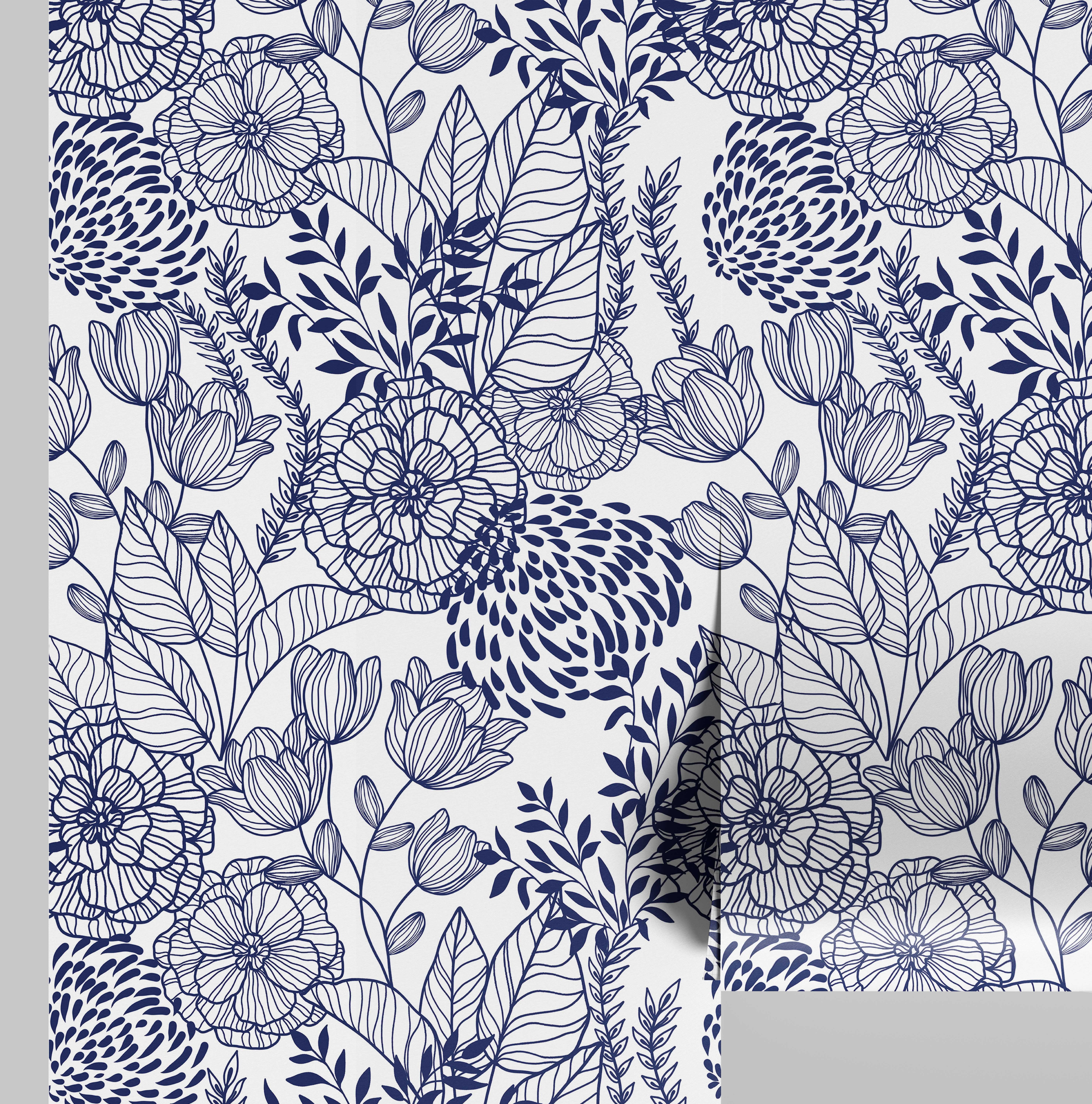 S4Sassy Peel and Stick Wall Covering, Floral Garden Wallpaper Removable Wallwrap - Blue Textured Instant Wall Mural for Bedroom, Bathroom, Laundry Room, Closet Interior (25"x60" inch)