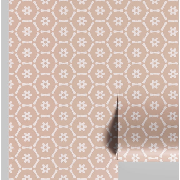 S4Sassy Peel and Stick Wall Covering, Floral Hexagon Print Removable Vinyl Wallwrap - Modern Wall Mural, Pink Instant Walls Makeover Wallpaper for Bedroom, Bathroom, Laundry Room - 25"x60" inch