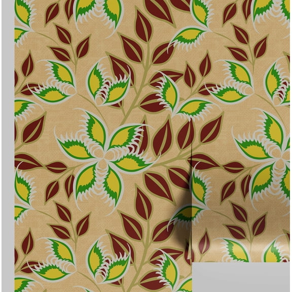 S4Sassy Peel and Stick Wall Covering, Floral Leaf Print Removable Walls Wrap - Brown Instant Wall Makeover Mural for Bathroom, Laundry Room, Closet Interior - Self-Adhesive Wallpaper Vinyl - 25"x240"