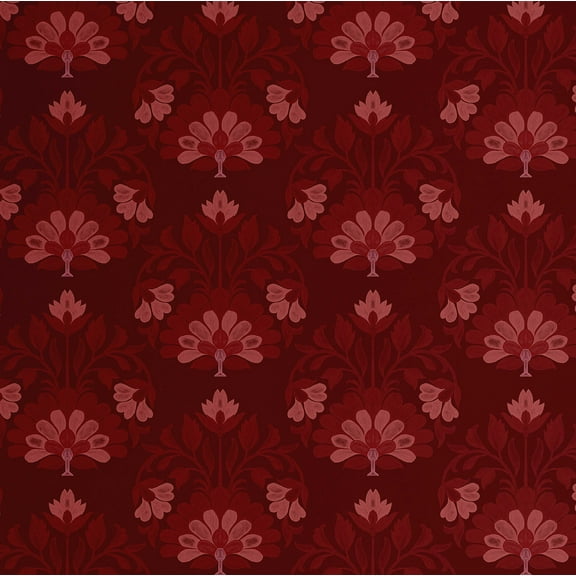 S4Sassy Peel and Stick Wall Covering, Floral Motif Print Removable - Asian Style Walls Mural, Instant Wall Makeover for Bathroom, Closet Interior - Self-Adhesive Wallpaper Vinyl - Maroon, 25"x120"