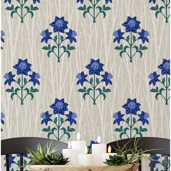 S4Sassy Peel And Stick Wall Covering, Floral Print Removable Wall Wrap - Blue Mural For Vintage Farmhouse Decor, Bathroom, Laundry Room - Self-Adhesive Removable Wallpaper Vinyl (25"X 60")
