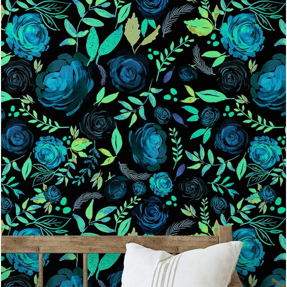 S4Sassy Peel And Stick Wall Covering, Floral Removable Wallwrap - Blue Instant Wall Makeover Mural For Bathroom, Laundry Room, Closet Interior - Self-Adhesive Wallpaper Vinyl -25"X240"