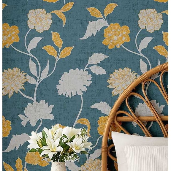 S4Sassy Peel And Stick Wall Covering, Floral Removable Wallwrap - Blue Instant Wall Makeover Mural For Bathroom, Laundry Room, Closet Interior - Self-Adhesive Wallpaper Vinyl -25"X 60"