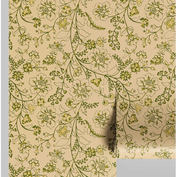 S4Sassy Peel and Stick Wall Covering, Floral Vine Print Removable Walls Wrap - Beige Instant Wall Makeover Mural for Bathroom, Laundry Room, Closet Interior - Self-Adhesive Wallpaper Vinyl - 25"x60"