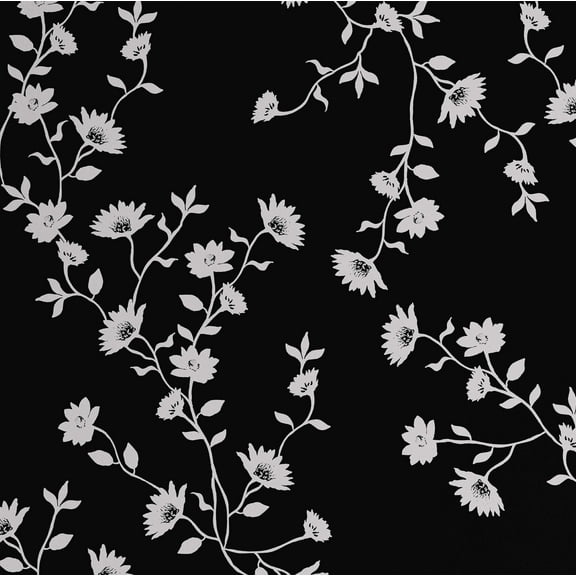 S4Sassy Peel and Stick Wall Covering, Flower Vine Print Removable Walls Wrap -Black Instant Makeover Wall Mural for Bathroom, Closet Interior- Self-Adhesive Wallpaper Vinyl -25"x60" inch