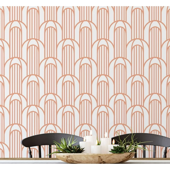 S4Sassy Peel and Stick Wall Covering, Geometric Arch Print Removable Textured Vinyl Wall Wrap- Modern Mural, Orange Instant Wallpaper for Bedroom, Bathroom, Laundry Room, Closet Interior -25"x240"