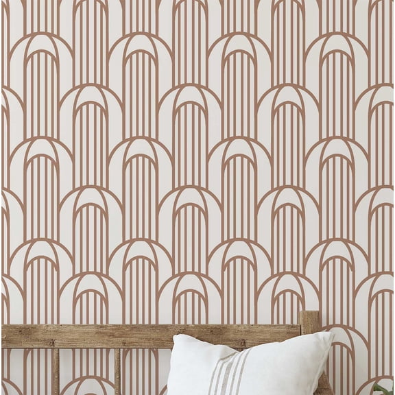S4Sassy Peel and Stick Wall Covering, Geometric Arch Print Removable Vinyl Wall Wrap - Modern Mural, Brown Instant Wallpaper for Bedroom, Bathroom, Laundry Room, Closet Interior -25"x60" inch