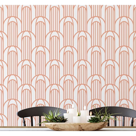 S4Sassy Peel and Stick Wall Covering, Geometric Arch Print Removable Vinyl Wall Wrap - Modern Mural, Orange Instant Wallpaper for Bedroom, Bathroom, Laundry Room, Closet Interior -25"x60" inch