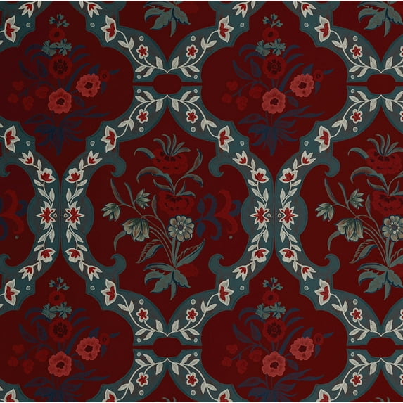S4Sassy Peel & Stick Wall Covering, Geometric Floral Print Removable - Asian Style Walls Mural, Instant Wall Makeover for Bathroom, Closet Interior - Self-Adhesive Wallpaper Vinyl - Maroon, 25"x240"