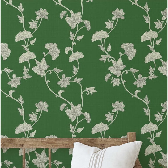 S4Sassy Peel and Stick Wall Covering, Ginkgo Vine Wallpaper Removable Wallwrap - Green Instant Wall Mural for Bedroom, Bathroom, Laundry Room, Closet Interior (25"x60" inch)