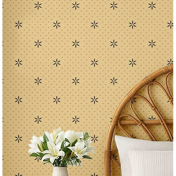 S4Sassy Peel And Stick Wall Covering, Minimal Star Dot Print Removable Wall Wrap- Yellow Mural For Vintage Farmhouse Decor, Bathroom, Laundry Room- Self-Adhesive Removable Wallpaper Vinyl (25"X 120")