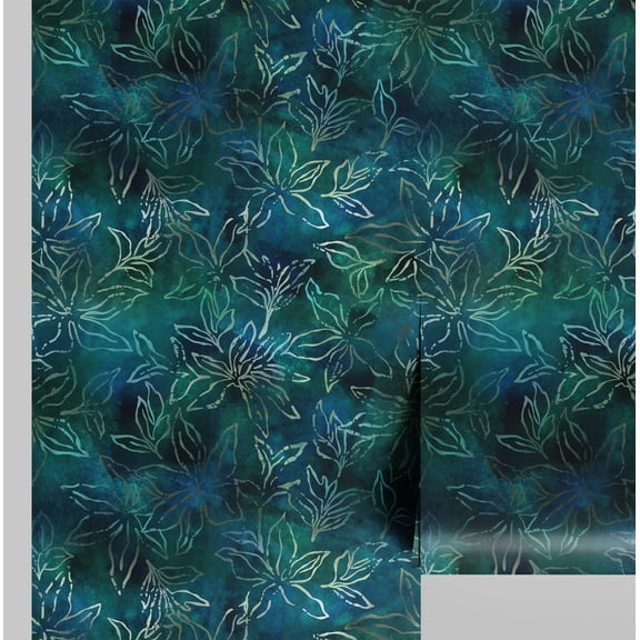 S4Sassy Peel and Stick Wall Covering, Outline Floral Leaf Print Removable Walls Wrap - Blue Instant Wall Makeover Mural for Bathroom, Closet Interior - Self-Adhesive Wallpaper Vinyl - 25"x60"