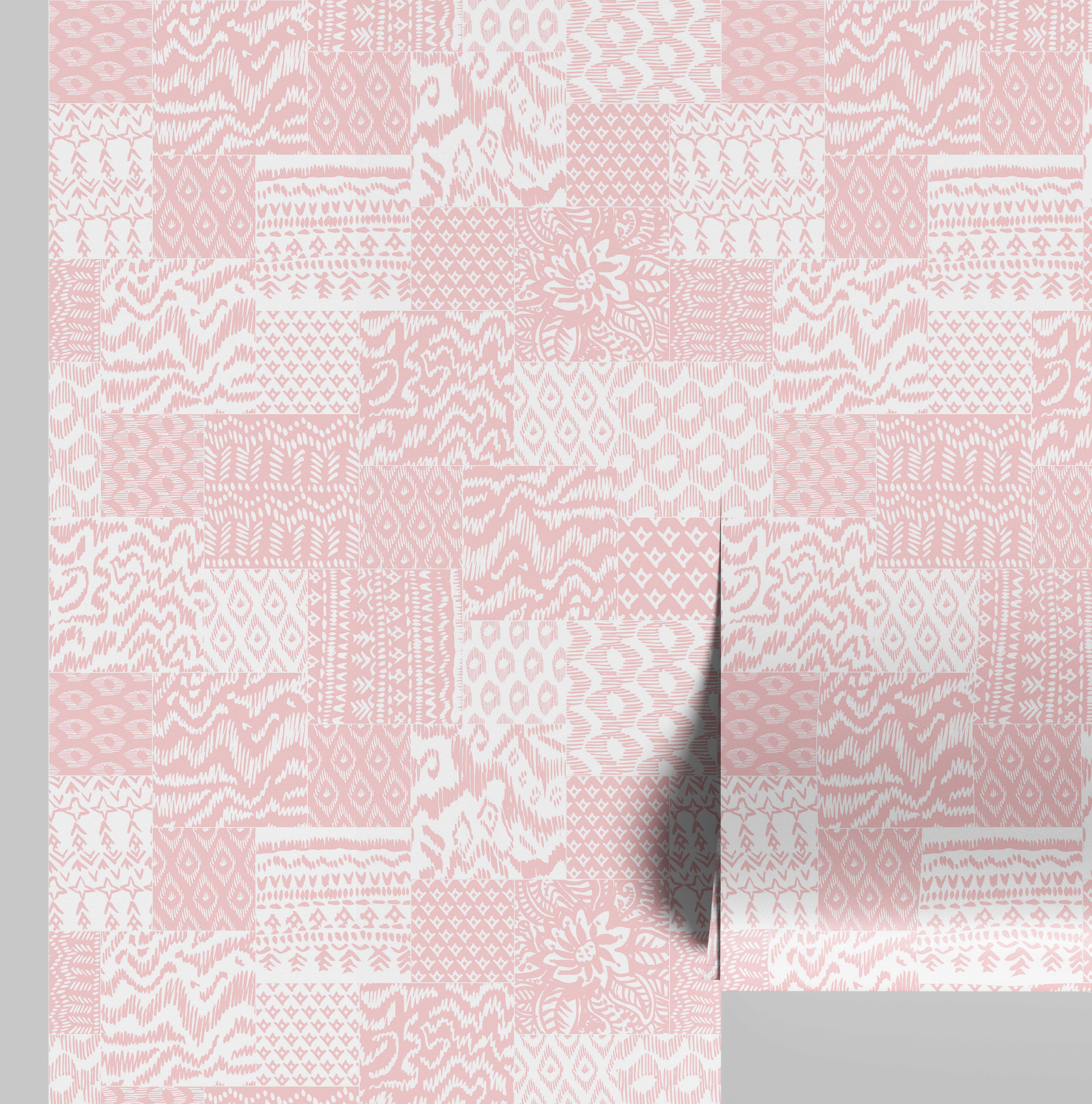 S4Sassy Peel and Stick Wall Covering, Patchwork Geometric Removable Wallwrap- Pink Kids Room Wall Mural, Instant Walls Makeover Sticker for Kid's Room, Self-Adhesive Removable Wallpaper-25"x360"