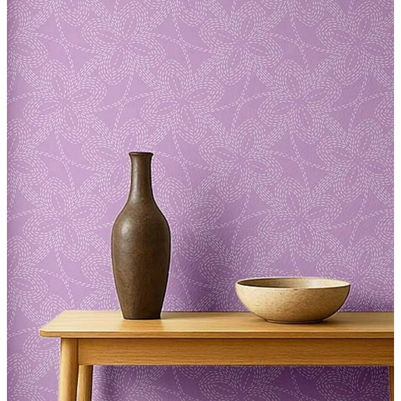 S4Sassy Peel and Stick Wall Covering, Petal Swirl Print Removable Vinyl Wallwrap - Modern Wall Mural, Purple Instant Walls Makeover Wallpaper for Bedroom, Bathroom, Laundry Room - 25"x60" inch