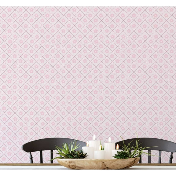 S4Sassy Peel and Stick Wall Covering, Petite Floral Checkered Removable Wall Wrap- Asian Style Textured Mural, Instant for Laundry Room, Closet- Self-Adhesive Wallpaper Vinyl- Pink, 25"x360"