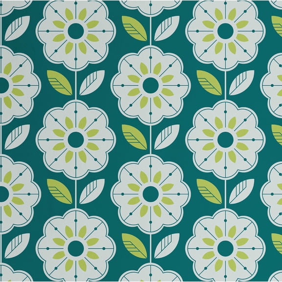 S4Sassy Peel And Stick Wall Covering, Retro Floral Removable Wallwrap - Green Instant Wall Makeover Mural For Bathroom, Laundry Room, Closet Interior - Self-Adhesive Wallpaper Vinyl -25"X 60"