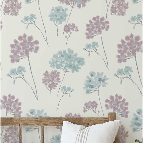 S4Sassy Peel and Stick Wall Covering, Soft Pastel Floral Removable Vinyl Wall Wrap - Modern Mural, Blue Instant Wallpaper for Bedroom, Bathroom, Laundry Room, Closet Interior -25"x60" inch