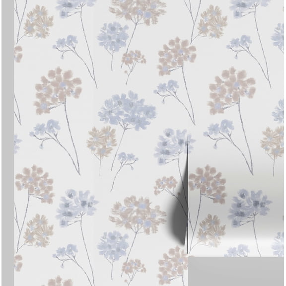 S4Sassy Peel and Stick Wall Covering, Soft Pastel Floral Removable Vinyl Wall Wrap - Modern Mural, Blue Instant Wallpaper for Bedroom, Bathroom, Laundry Room, Closet Interior -25"x60" inch