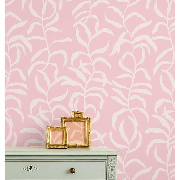 S4Sassy Peel and Stick Wall Covering, Stylized Leaf Removable Wallwrap - Pink Kids Room Wall Mural, Instant Walls Makeover Sticker for Kid's Room, Self-Adhesive Removable Wallpaper Vinyl - 25"x120"