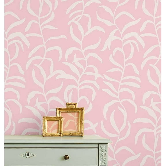 S4Sassy Peel and Stick Wall Covering, Stylized Leaf Removable Wallwrap - Pink Kids Room Wall Mural, Instant Walls Makeover Sticker for Kid's Room, Self-Adhesive Removable Wallpaper Vinyl - 25"x120"
