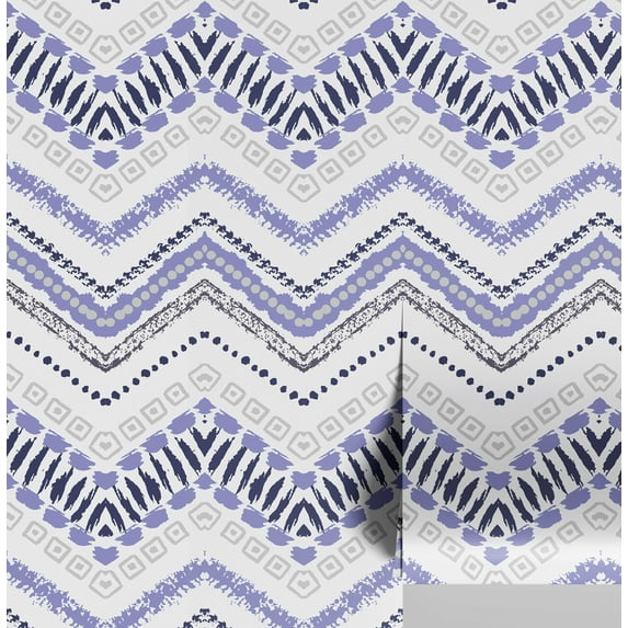 S4Sassy Peel and Stick Wall Covering, Tribal Zigzag Removable Vinyl Wallwrap - Modern Wall Mural, Purple Instant Walls Makeover Wallpaper for Bedroom, Bathroom, Laundry Room -25"x360"