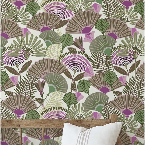S4Sassy Peel and Stick Wall Covering, Tropical Palm Fan Wallpaper Removable Wallwrap - Green Instant Wall Mural for Bedroom, Bathroom, Laundry Room, Closet Interior (25"x60" inch)