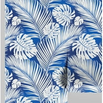 S4Sassy Peel and Stick Wall Covering, Tropical Palm Leaf Removable Walls Wrap - Blue Instant Wall Makeover Mural for Bathroom, Laundry Room, Closet Interior - Self-Adhesive Wallpaper Vinyl - 25"x120"