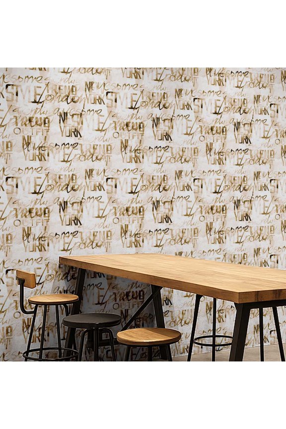 Peel and Stick Wall Covering, Typography Graffiti Print Removable Vinyl Wallwrap- Modern Wall Mural, Mustard Instant Walls Makeover Wallpaper for Bedroom, Bathroom- 25"x240" inch