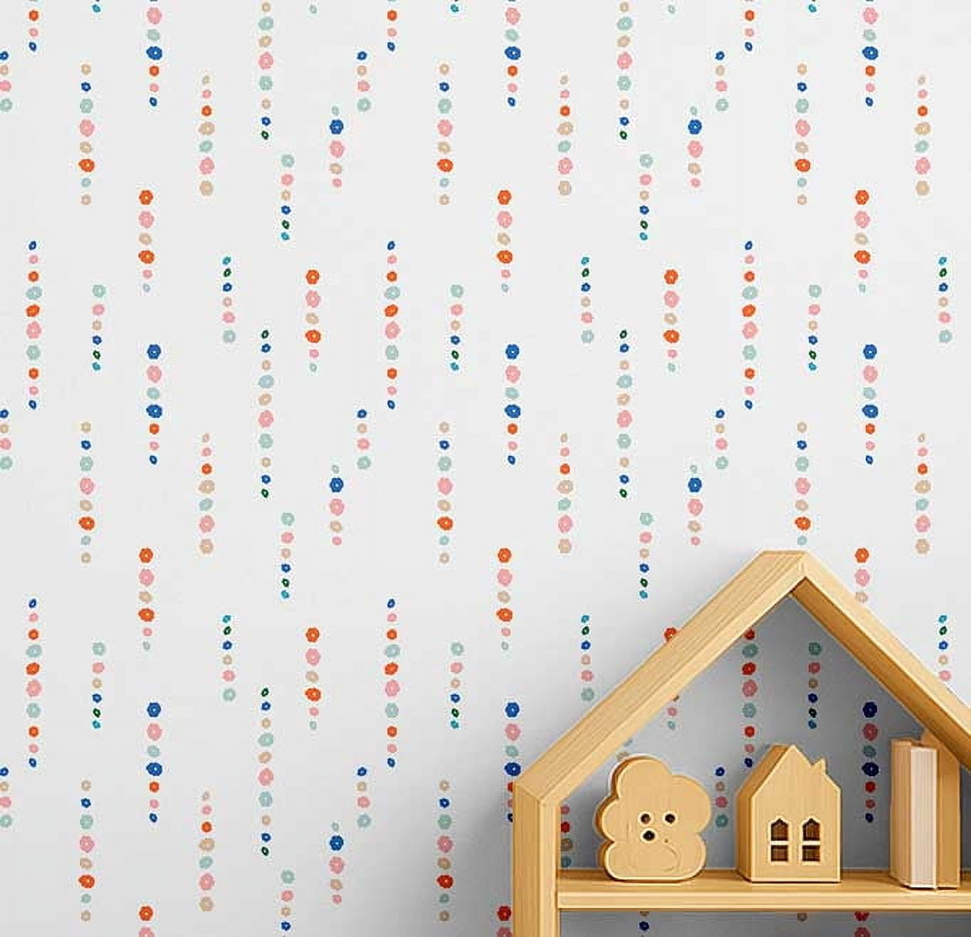 S4Sassy Peel & Stick Wall Covering, Vertical Dotted Stripe Print Removable- White Kids Room Walls Mural, Instant Wall Makeover Sticker for Kids Room, Self-Adhesive Removable Wallpaper Vinyl-25"x360"