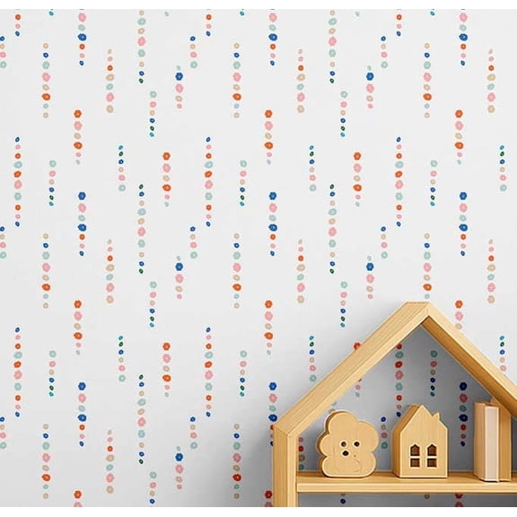 S4Sassy Peel and Stick Wall Covering, Vertical Dotted Stripe Print Removable- White Kids Room Walls Mural, Instant Wall Makeover Sticker for Kids Room, Self-Adhesive Removable Wallpaper Vinyl-25"x60"