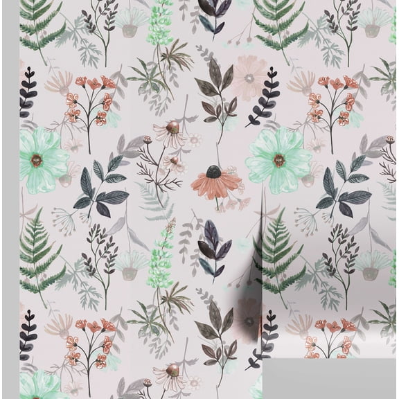S4Sassy Peel and Stick Wall Covering, Wildflower Botanical Removable Walls Wrap- White Instant Wall Makeover Mural for Bathroom, Laundry Room, Closet Interior- Self-Adhesive Wallpaper Vinyl- 25"x360"