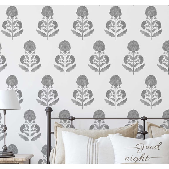 S4Sassy Peel and Stick Walls Covering, Floral Bud Print - Asian Style Wall Mural, Instant Walls Makeover for Bathroom, Laundry Room, Closet Interior - Self-Adhesive Wallpaper Vinyl - Grey, 25"x120"