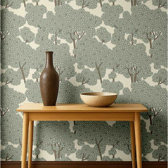 S4Sassy Peel and Stick Walls Covering, Floral Tree Canopy Print - Asian Style Wall Mural, Walls Makeover for Bathroom, Laundry Room, Closet Interior - Self-Adhesive Wallpaper Vinyl - Green, 25"x120"