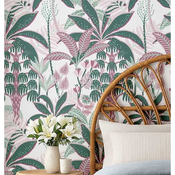 S4Sassy Peel and Stick Walls Covering, Tropical Banana Tree Print Removable Wall Wrap - Green Instant Wall Mural for Bathroom, Laundry Room, Closet Interior - Self-Adhesive Wallpaper Vinyl - 25"x120"